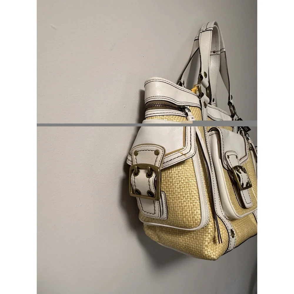Y2k Coach Legacy  Woven Tote Zip Top Buckle Accent Inner/Outer Pockets Gold